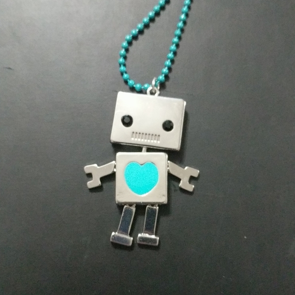 Jewelry - Silver Tone Turquoise Colored Robot Wiggle Statement Necklace